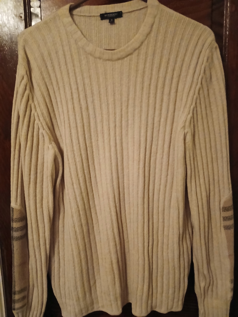 Burberry Men's Ribbed Crewneck Sweater in Light Beige